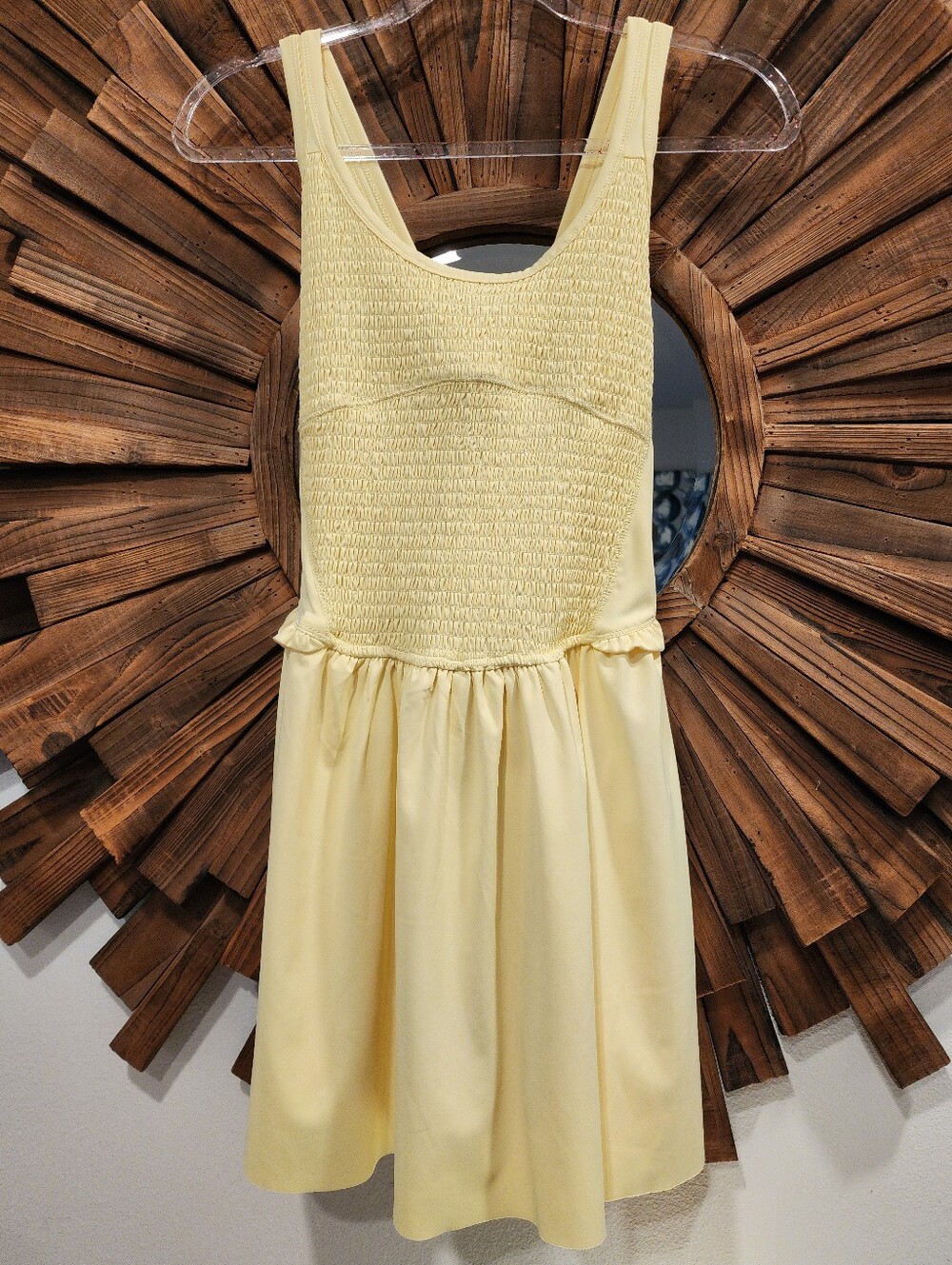 Peach Love California Lemon Yellow Smocked Athletic Dress Romper Sz Small